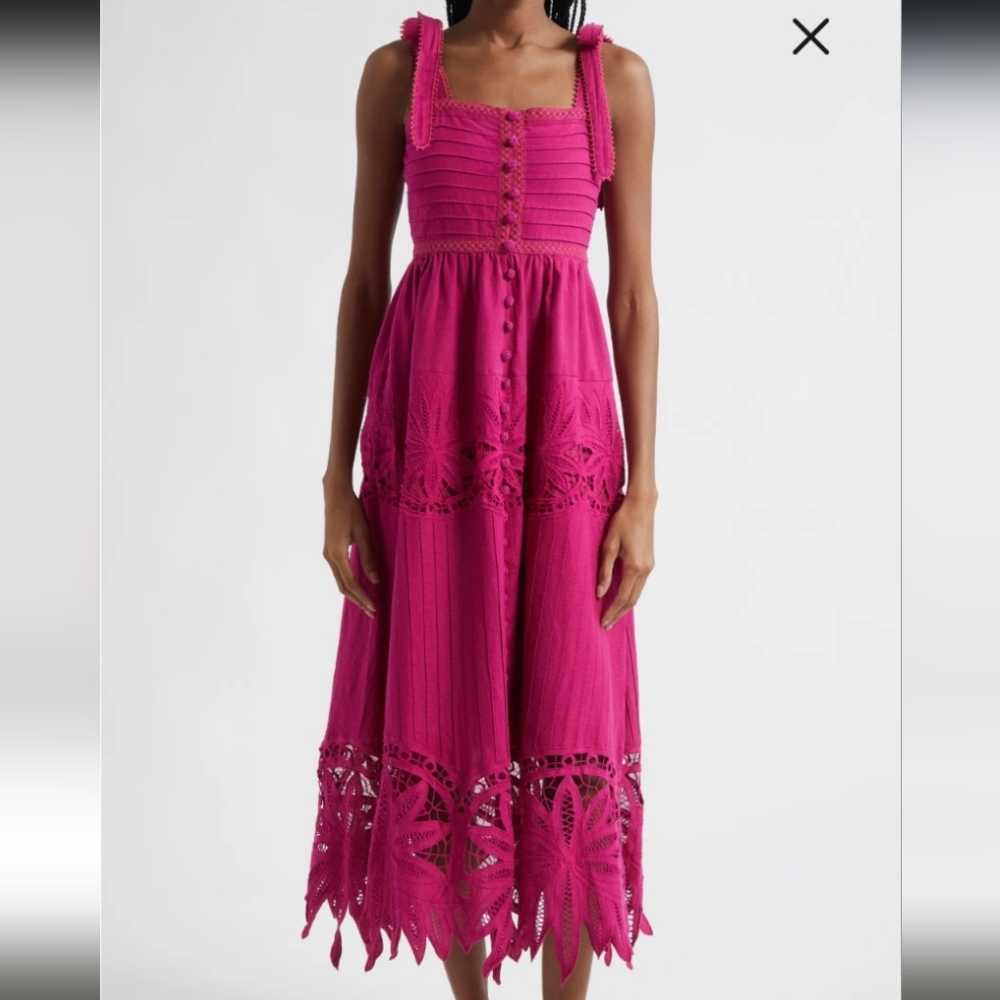 FARM Rio Fuchsia Midi Dress with Lace Details